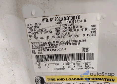 2012 Ford F-150 Xl from USA, damaged, VIN 1FTFW1EF8CFD02519